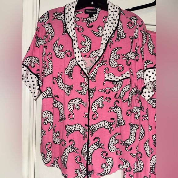 Room Service Pink Leopard Print Pajama Set - Picture 2 of 7